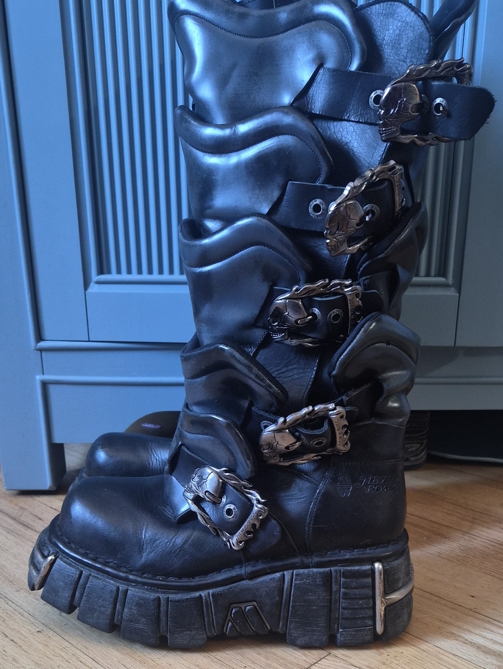 Black Gothic Platform Buckle Knee-High Boots